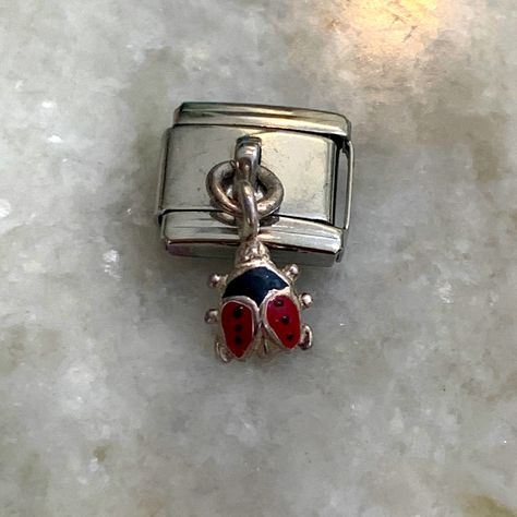 .925 Sterling Silver And Stainless Steel Italian Charm With Dangling Ladybug Vintage, Standard Size Ladybug Vintage, Thrift Manifestation, Ladybug Jewelry, Dream Wishlist, Italian Charms, Bracelet Inspo, Vintage Sterling Silver Charms, Italian Style, Italian Charm Bracelet