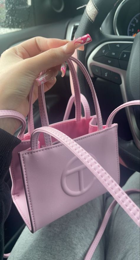 Mini Telfar Bag, Pink Nails For Summer, Aesthetic Pink Nails, Luxury Fashion Aesthetic, Barbiecore Outfit, Barbiecore Aesthetic, Telfar Bag, Nails For Summer, Aesthetic Bag