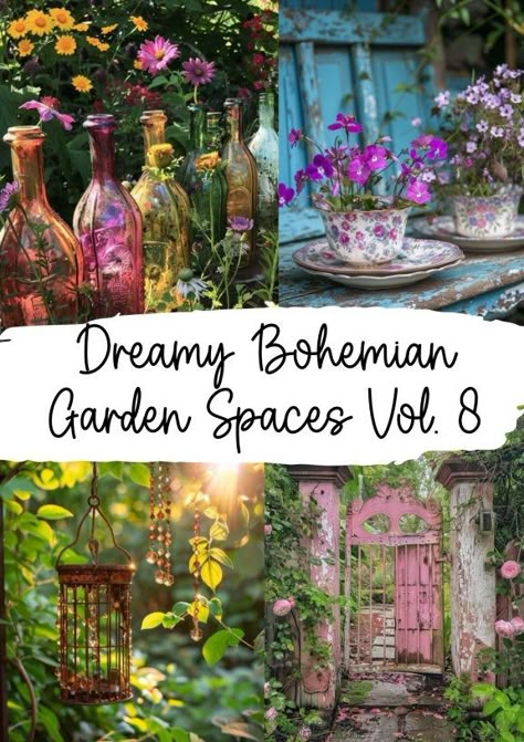 Dishfunctional Designs: Dreamy Bohemian Garden Spaces Volume 8 Old Garden Gates, Boho Garden Ideas, Witchy Garden, Colorful Planters, Bohemian Garden, Upcycle Garden, Hippie Garden, Boho Garden, Fashion Tumblr