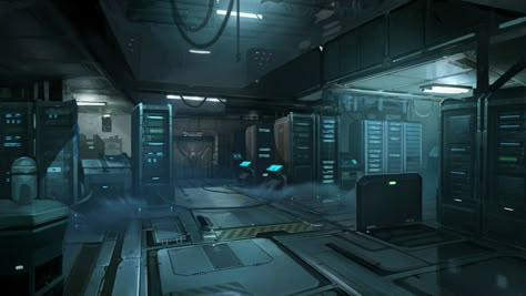 Scifi Lab Concept Art, Cyberpunk Factory Concept Art, Sci Fi Underground Base, Magitech City, Sci Fi Factory, Sci Fi Spaceship Interior, Concept Art Anime, Room Concept Art, Scifi Room