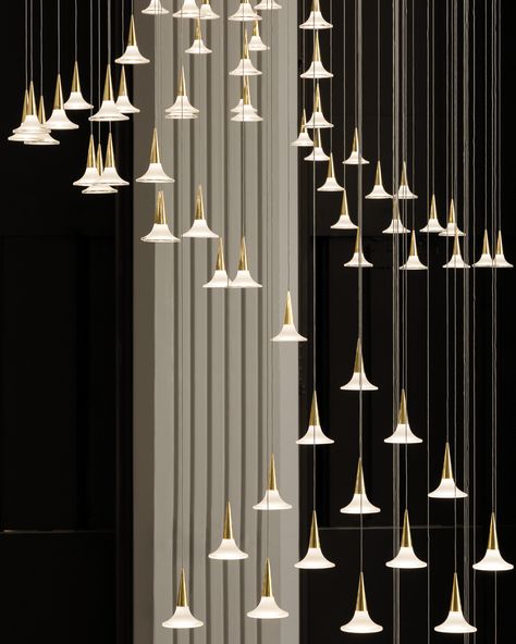 Our #customlighting welcomes guests to the Hilton Atlanta. 👏 We used our Alo #pendant and clustered them together to create four #chandelier canopy #installations to help modernize and brighten the hotel spaces without taking away from the original architecture. Ceiling Feature, Hotel Light, Led Decorative Lights, Artistic Lighting, Custom Canopy, Biophilic Design, Lighting Trends, Light Installation, Wall Mounted Light