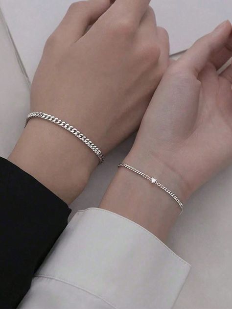 Silver  Collar  Zinc Alloy   Embellished   Women's Fashion Jewelry Couples Bracelet, Bracelet Couple, Stil Elegant, Metal Fashion, Couple Jewelry, Couple Bracelets, Simple Fashion, Bracelets Jewelry, Mens Jewelry Bracelet