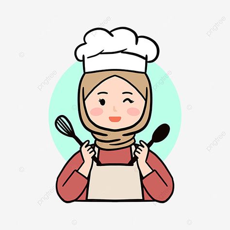 muslim,koki,jilbab,ilustrasi,kartun,imut,memakai,gambar,digambar tangan,dapur,makanan,ikon,logo,moeslem,menggambar,memasak Logo Sticker Makanan, Logo Dapur Design, Ikon Logo, Chef Clipart, Hijab Illustration, Wearing Hijab, Cartoon Chef, Logo Illustration Design, Chef Wear