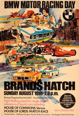 BMW Motor Racing Day Brands Hatch 1973 - original vintage poster listed on AntikBar.co.uk Bmw Poster, Bmw Motor, Classic Motorcycles For Sale, Bmw Vintage, Bmw Motors, Racing Art, Racing Posters, Car Poster, Kid Friendly Travel Destinations