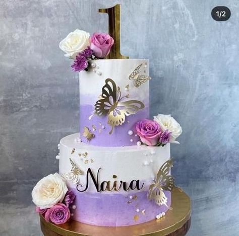 cake Best Birthday Cake Designs, Butterfly Theme Cake, One Year Birthday Cake, Purple Butterfly Cake, Baby Shower Cake Designs, Modern Birthday Cakes, Purple Cakes Birthday, Maquillage Yeux Cut Crease, Buttercream Cake Designs