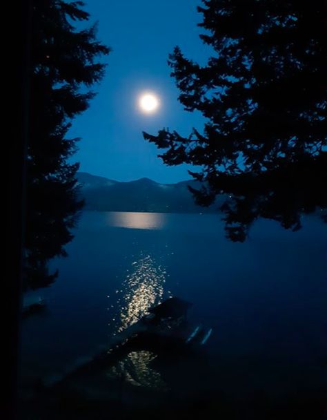 Moon And Lake Painting, Lake Moonlight, Water Painting Ideas, Moonlit Lake, Lake At Night, Watching The Moon, Lake Tattoo, Witches Book, Colour Christmas