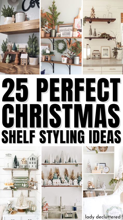 25 Perfect Christmas Shelf Styling Ideas Christmas Decor Ideas For Bookcases, Christmas Drawer Decor, Xmas Shelf Decorations, Built In Shelves Living Room Christmas, Wall Shelves Christmas Decor, Styling Built Ins For Christmas, Christmas Decor Ideas For Built Ins, Open Shelving Christmas Decor, Window Shelf Christmas Decor