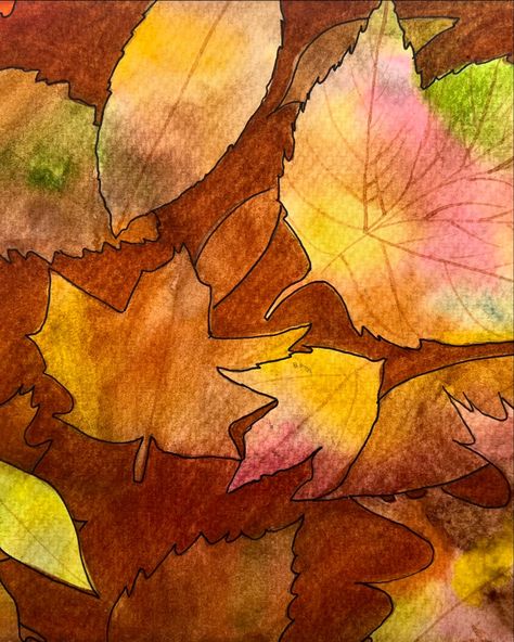 My colorful page turned into a negative painting exercise featuring fall leaves. Just trying something out for a workshop I have coming up. What do you think. Would you like to be guided in an art project like this? #guidedart #fallleavesproject #watercolorexperiment #watercolornegativepainting Fall Foliage Painting, Foliage Painting, Watercolor Negative Painting, Negative Painting, Leaves Abstract, Guided Art, Modern Impressionism, Fall Foliage, Fall Leaves