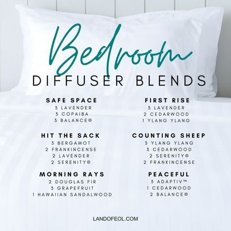 Relaxing Bedroom Diffuser Blends, Bed Time Essential Oil Blends, Clean Bedroom Diffuser Blend, Diffuser Blends For Bedroom, Bedroom Oil Blends, Bed Spray Essential Oils, Bedroom Diffuser Blends, Bedtime Diffuser Blends, Bedroom Diffuser