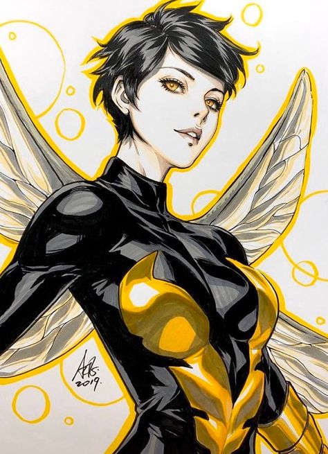 best of the wasp (@bestofwasp) / Twitter Artgerm Art, Wasp Marvel, Stanley Lau, Female Avengers, Stanley Artgerm, Marvel Heroines, Gold Color Combination, Copic Art, The Wasp