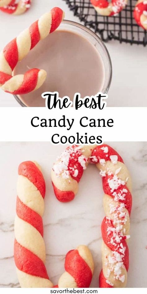 ‘Tis the season for all things sweet, and these candy cane cookies have our hearts. White and red stripes of buttery dough are shaped into fun candy canes and topped with crushed peppermint for the most festive holiday cookie! Vanilla and peppermint extracts give these candy cane cookies a mint creamsicle flavor that will make any day feel extra merry and bright! Candy Cane Recipes, Candy Cane Cookie Recipe, Peppermint Cookie Recipe, Xmas Cookies Recipes, Candy Cane Recipe, Crushed Peppermint, Cookie Recipes For Kids, Best Christmas Desserts, Cute Christmas Cookies