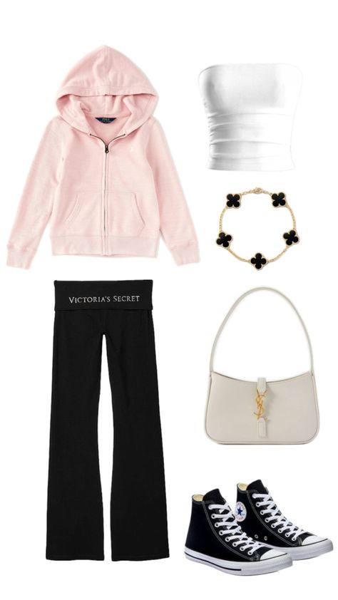 outfit pink hoodie, victoria secret yoga pants, white top, white bag, cute bracelet Vs Yoga Pants Outfit, Victoria Secret Leggings Outfit, Victoria Secret Yoga Pants Outfit, Ideas De Outfits Aesthetic, Vs Models Aesthetic, Victoria Secret Yoga, White Yoga Pants, Yoga Trousers, Pink Hoodie Victoria Secret