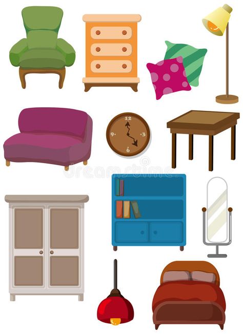 Cartoon Furniture, Furniture Icon, Kindergarten Drawing, Interior Paint Colors For Living Room, Fruit Logo Design, Kindergarten Decorations, Drawing Furniture, Illustration Art Kids, Paper Doll House