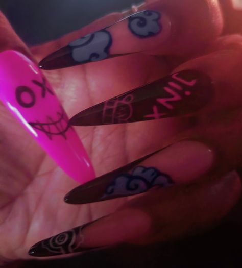 Jinx Inspired Nails Arcane, Jinx Themed Nails, Jinx Makeup Inspired, Jinx Nail Art, Jinx Arcane Nails Design, Jinx Nails Design, Arcane Nail Art, Jinx Inspired Nails, Bad Omens Nails