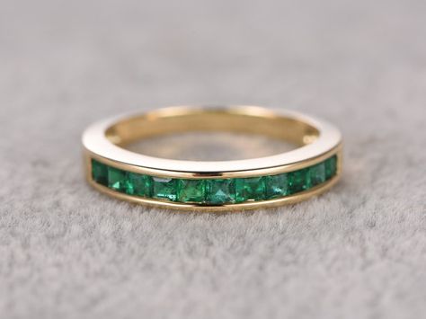 Princess Cut Emerald Wedding BandSolid 14K Yellow by popRing