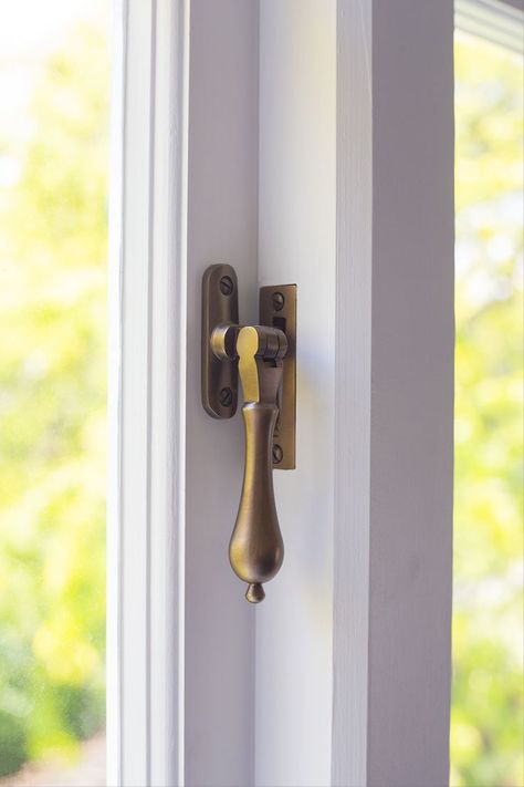 Brass casement stay on wooden Casement Window Hardware, Casement Window, Window Furniture, Window Handles, Casement Windows, Window Hardware, Brass Hardware, Windsor, Hands On