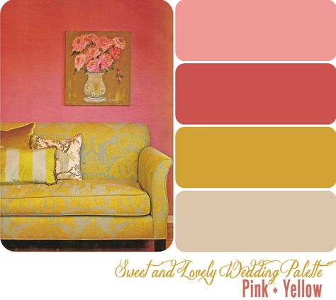 Mustard Yellow Color Pallete, Pink Yellow Room Decor, Mustard Pallet, Yellow And Pink Room, Palette Couch, Mustard Palette, Mustard Colour Combination, Yellow Color Combinations, Yellow Couch