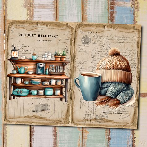 Fall Ephemera, Cafe Collage, Journal Pages Digital, Journal Project, Time Images, S Letter, Cozy Coffee, Vintage Fall, Digital Scrapbook Paper