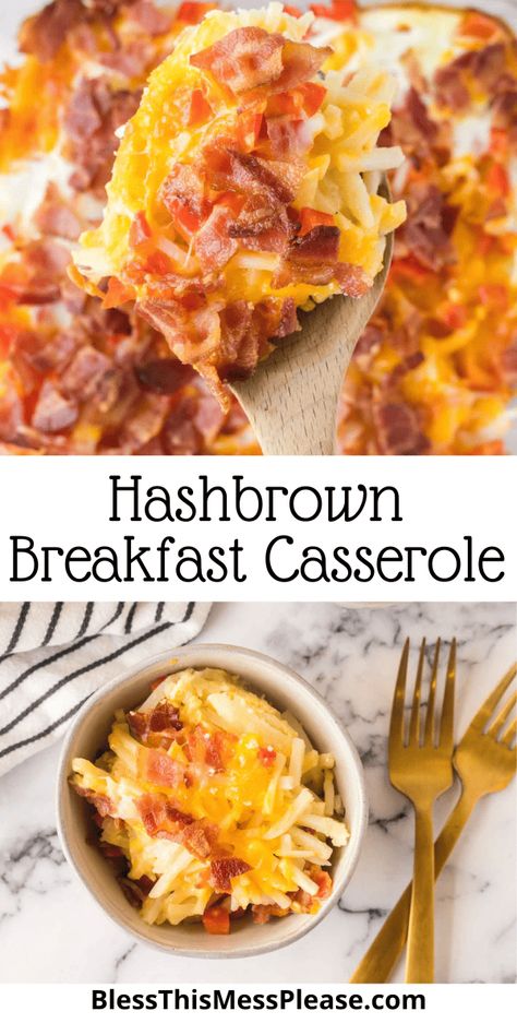 This awesome hash brown breakfast casserole combines frozen hash browns, yummy bacon, cheesy cheddar, and tasty bell peppers! Quick Breakfast Casserole Recipes, Quick Breakfast Casserole, Top Breakfast Recipes, Hash Brown Breakfast Casserole, Bacon Brunch, Hashbrown Breakfast, Breakfast Christmas, Breakfast Casserole Bacon, Make Ahead Breakfast Casserole