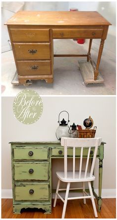 How to Distress Furniture with Vaseline... What Took me So Long! - Salvaged Inspirations Green Distressed Furniture, How To Distress Furniture, Distressed Desk, Refurbished Desk, Distress Furniture, Antiquing Furniture Diy, Painted Bedroom, Salvaged Inspirations, Painted Bedroom Furniture