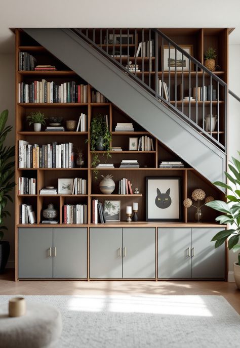 Staircase Storage Under Stairs Bookcase In Stairs, Under Stair Bookshelves, Bookshelves Under Stairs, Storage Under Stairs Ideas, Staircase Storage Under Stairs, Ideas Under The Stairs, Shoe Storage Under Stairs, Stairs With Storage, Shelves Under Stairs