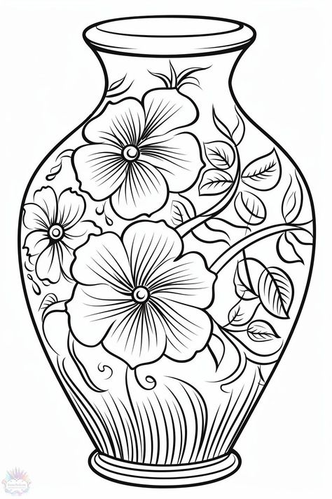 Vase Coloring Pages - Coloring Pages Coloring Book Pages Easy, Images To Color Free Printable, Coloring Book Art Flower, Patterns Coloring Pages, Flower Vase Ideas Drawing, Vases Drawing, Vase For Flowers, Flowers Colouring Pages, Flowers Outline Drawing