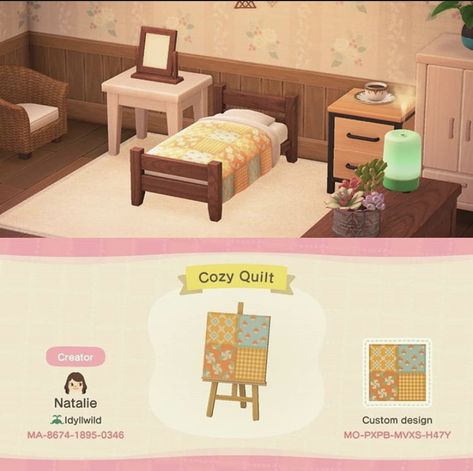 Animal Crossing Quilt, The Able Sisters, Able Sisters, Cherry House, Animal Crossing Design Codes, Yellow Bedding, Cute Bedding, Qr Codes Animal Crossing, Animal Crossing Characters