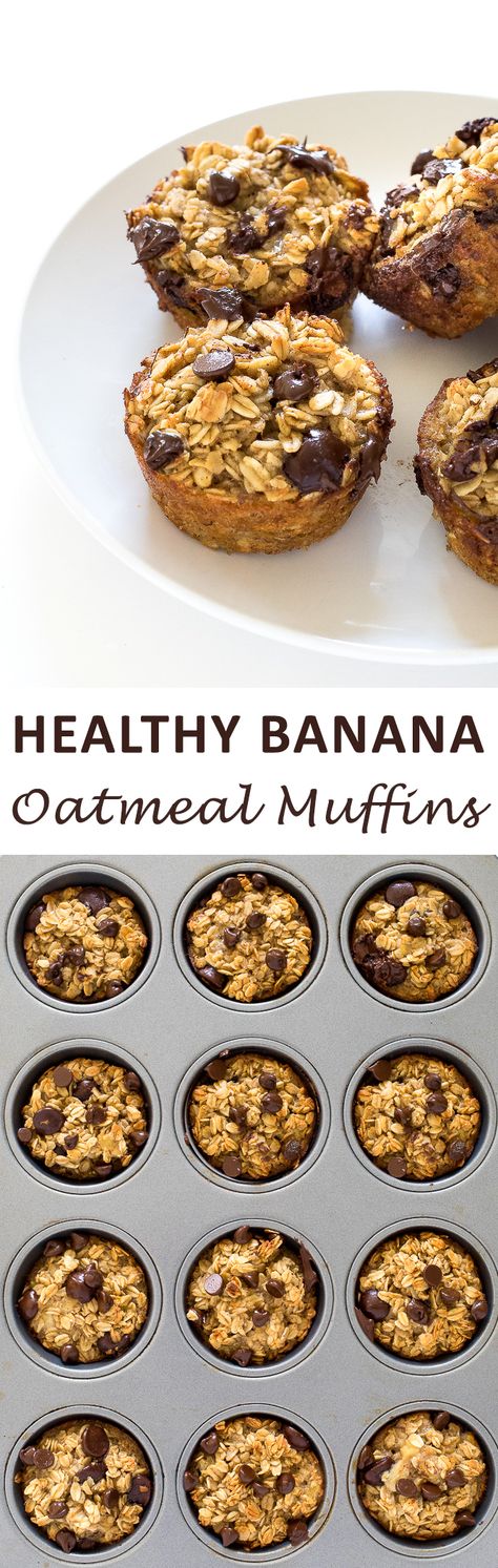 Healthy Banana Chocolate Chip Oatmeal Muffins. A freezer friendly breakfast or snack option! | chefsavvy.com #recipe #healthy #banana #oatmeal #muffins #breakfast Banana Energy Muffins, Oatmeal Snacks For Kids, Energy Muffins, Banana Oatmeal Muffins Healthy, Oatmeal Chocolate Chip Muffins, Muffins Breakfast, Banana Oatmeal Muffins, Vegan Muffins, Chicken Lasagna