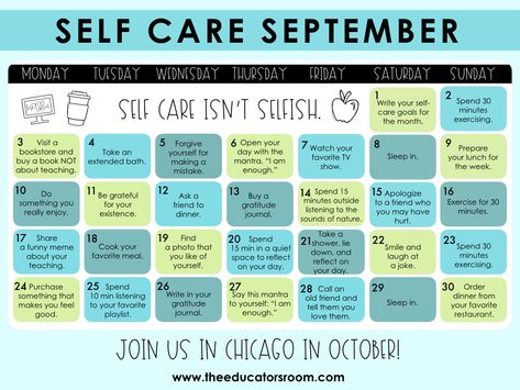 Whether you started school in August our you go back after Labor Day, teachers must make their own mental health a priority. Starting this month, we’ll be releasing our limited September Teacher Self-Care calendar for you to download for free. Email this out to your colleagues who need a little bit more love or post … August Self Care Calendar, August Self Care Challenge, Wellness Calendar, Self Care For Teachers, Teacher Self Care, Self Care Bulletin Board, Mental Health Bulletin Board, Mental Health Bulletin Board Ideas, Wellness Challenge