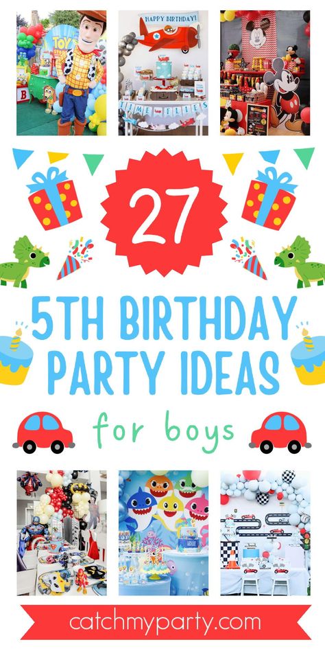 Planning a memorable 5th birthday party for your little boy? We’ve got you covered with an exciting array of fun themes that are sure to make his day unforgettable and a delight for all young children attending. See more party ideas and share yours at CatchMyParty.com 6 Birthday Party Theme, 5 Year Birthday Party Theme, Birthday Ideas For 5 Year Boy, Birthday Theme For 5 Year Boy, Birthday Party Ideas 4 Year Boy, 5th Boy Birthday Party Themes, 5th Boys Birthday Party Ideas, 6 Th Birthday Ideas For Boy, 5th Birthday Theme Ideas For Boys