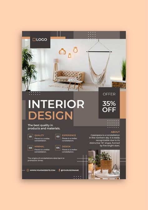 Geometric Interior Design Offer Flyer Poster For Interior Design, Interior Design Ads Video, Interior Design Flyer Ideas, Architecture Flyer Design, Interior Designer Flyer, Interior Flyer Design, Interior Design Newsletter, Offer Flyer Design, Interior Design Creative Ads