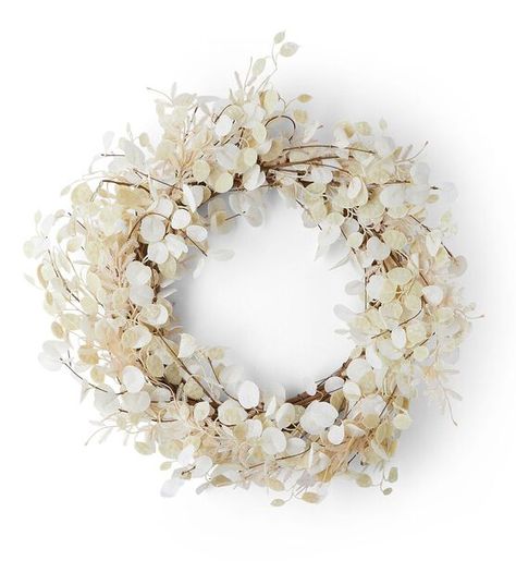 Coordinating White Eucalyptus Leaves Wreath & Garland Wreath Above Bed, Glam Fall Decor, Bedroom Wreath, Scandinavian Holiday Decor, White Eucalyptus, Shabby Chic Fall, Fall White, White Wreath, Eucalyptus Wreath