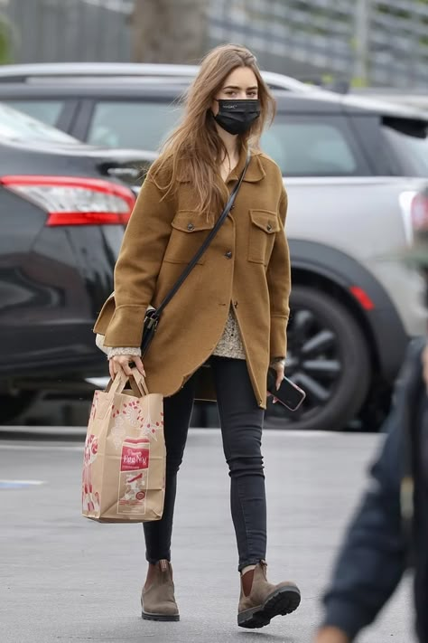 Lily Collins’ Mango Shacket Is Her Wear-Everywhere Piece Shacket Outfit, Lily Collins Style, Outerwear Trends, Winter Outfit Inspiration, Lily Collins, Casual Coat, Outfits Casuales, Autumn Winter Fashion, Casual Style