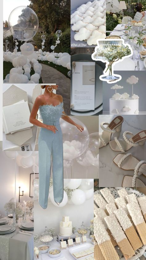 A Night In All White Party, Bridal Shower Night Time, Bridal Shower Theme Cloud 9, Wine Bachelorette Party Decorations, Aesthetic Bridal Shower Ideas, On Cloud 9 Shower Theme, Bridal Shower Color Palette, On Cloud 9 Bridal Shower Theme Outfit, Bridal Shower Theme Winter