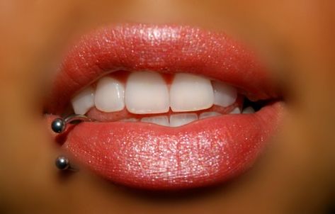 lovethis Piercings Ideas, Lip Piercings, Piercing Labret, Lip Rings, Beautiful Teeth, Kiss Lips, Perfect Teeth, Face Piercings, Piercings For Girls