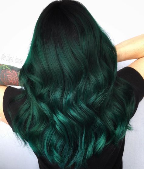 🦚Deep Emerald Green🦚 Super silky Juniper Green waves by @bridget.house #lunartides #greenhair #greenhairdontcare #hairgoals Dark Green Hair Color, Phoenix River, Dark Green Hair Dye, Green Hair Color, Dark Hair Dye, Emerald Green Hair, Emerald Hair, Dark Green Hair, Green Hair Dye