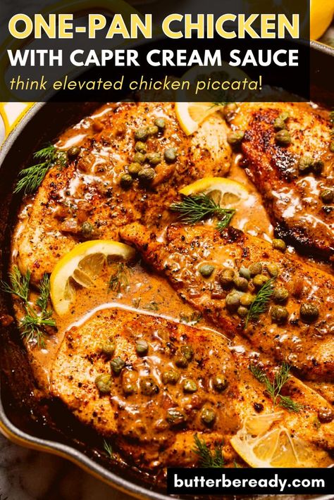 Chicken With Capers Piccata, Meals With Capers, Caper Sauce For Chicken, Chicken With Capers Recipe, Recipes With Capers, Chicken With Capers, Caper Cream Sauce, Chicken Piccata With Capers, Sautéed Chicken