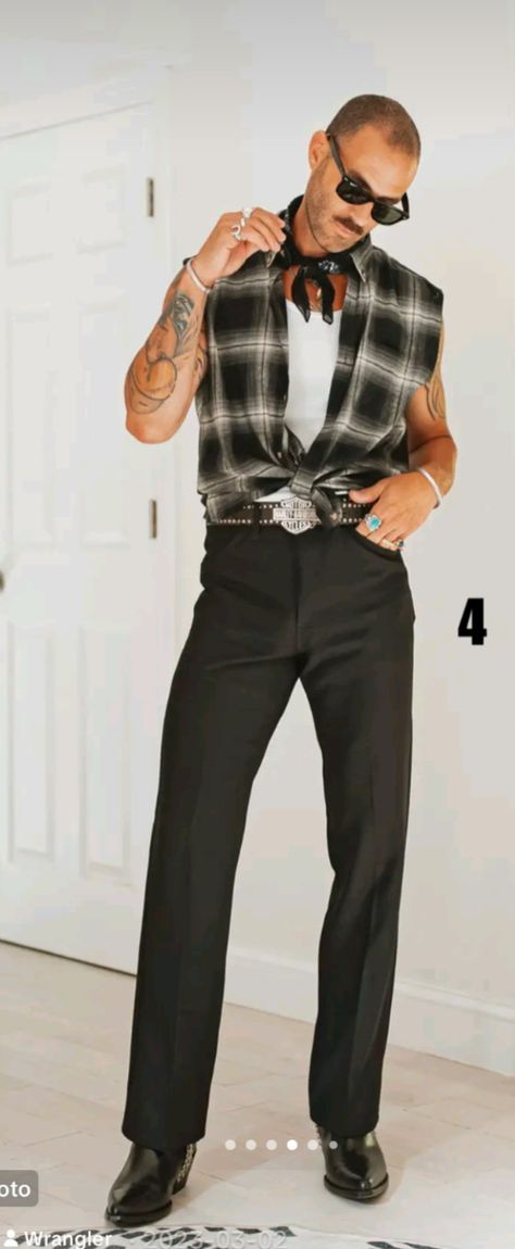 Roaring 20s Men Outfit, Cowboy Inspired Outfit Men, Black Cowboy Outfit, Grunge Western Style, Western Outfit Men, Black Western Outfit, Modern Rocker, Cowboy Outfit, Night Theme