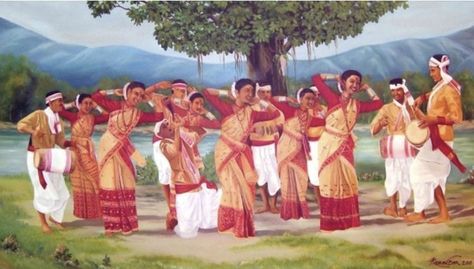 Bihu Dance Drawing, Bihu Dance, Dance Drawing, Dance Of India, Cultural Dance, Pen Art Work, Dancing Drawings, Oil Pastel Art, Watercolor Landscape Paintings