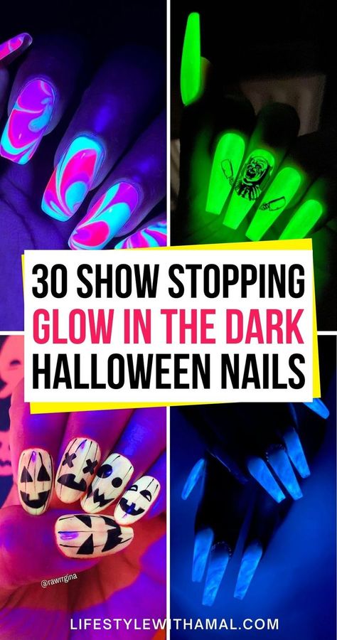 Dark Halloween Nails, Dark Acrylic Nails, Diy Glow In The Dark, Dark Gel Nails, Glow In The Dark Nails, Dark Nail Art, Daisy Acrylic Nails, Dark Nail Designs, Glow Halloween