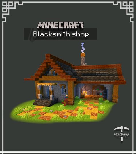 Minecraft Blacksmith Shop. . . . #minecraftbuilds #minecraft #minecraftshop #blacksmith #minecraftideas Minecraft Village Blacksmith, Black Smith Minecraft, Minecraft Blacksmith, Minecraft Shop, Minecraft Town, Minecraft Shops, Minecraft Inspiration, Blacksmith Shop, Minecraft Inspo