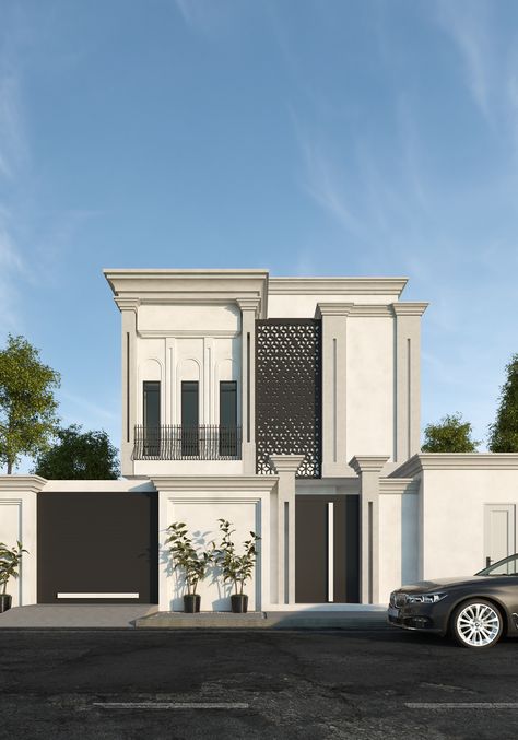 Private villa in Riyadh on Behance Roman Style House, Villa Facade Design, New Classic Villa, Arabian Architecture, Classical Villa, Roman House, Conservatory Design, Neoclassical Design, Classical House