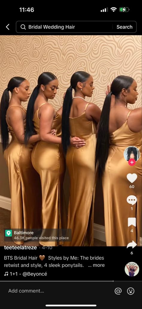 Braids Maids Hairstyles, Middle Part Ponytail Bridesmaid, Bridesmaid Dresses Hairstyles, Bridesmaid Hair Black Women Ponytail, Slick Ponytail Bridesmaid Hair, Bridesmaid Ponytail Black Women, Bridesmaid Black Hairstyles, Bridesmaid Hairstyles African American, Sleek Ponytail Bridesmaid