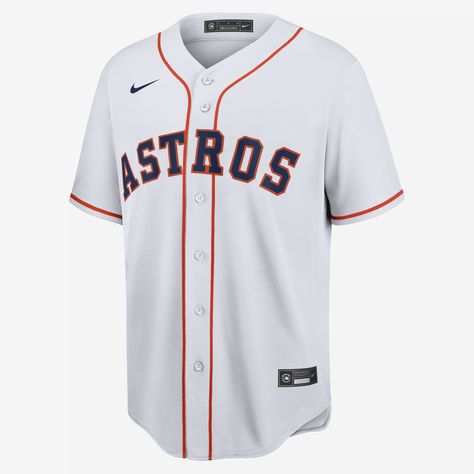 The MLB Houston Astros Jersey helps deliver a comfortable fit with its polyester material. It features team details to add authenticity to your look on game day. Houston Astros Jersey, Astros Jersey, Alex Bregman, José Altuve, Houston Astros, Baseball Jersey, Baseball Jerseys, Look On, White Style