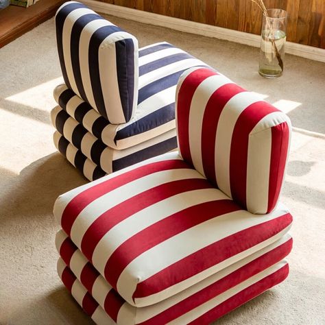 Bank holiday sale now on! Save 15% with code BH15 ✨ Valid on top of our spring sale. Ends midnight on Monday. TAP TO SHOP #simplyboho #boho #furniture #boholiving #bohostyle #bohointerior #bohofurniture #bohohomedecor #interiordesign Fun Interior Design, Striped Armchair, Striped Furniture, Joy Decorations, Red Furniture, Funky Chairs, Boho Inspo, Striped Chair, Boho Chair