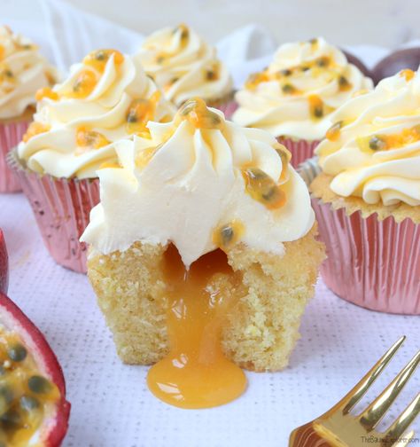 Martini Cupcakes, Passion Fruit Martini, Fruit Martini, Victoria Sandwich Cake, Orange Loaf Cake, Orange Loaf, Passion Fruit Cake, Fruit Curd, Passion Fruit Curd