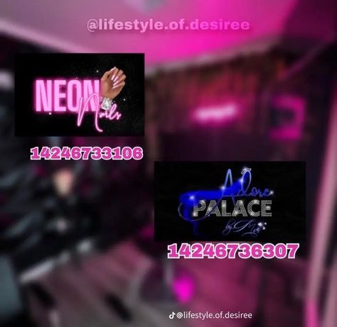 Club Decals Bloxburg, Letter Decals Bloxburg Code, Bloxburg Baddie Decal Codes, Bloxburg Trap House, Bloxburg Strip Club Ideas, Hair Decals Bloxburg, Bloxburg Nail Salon Decals Codes, Bloxburg Club, Pantry Decal