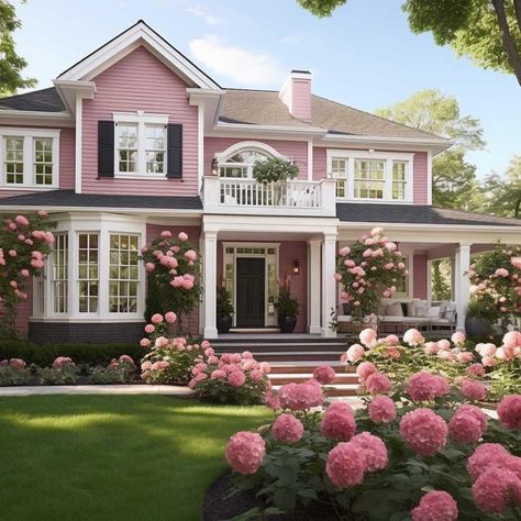 Pink Craftsman House Exterior, Barbie House Aesthetic, Craftsman House Exterior, Dream House Aesthetic, Girl Apartment Decor, Pretty Houses, Pink Palace, Dream Life House, Pink House