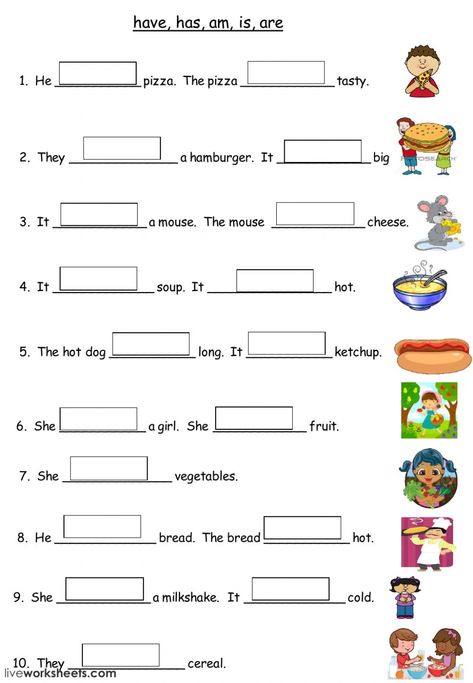 To have interactive and downloadable worksheet. You can do the exercises online or download the worksheet as pdf. Has And Have, Always Sometimes Never Worksheet, Have Has Worksheets For Kids, Year 2 English Worksheets, Can Have Are Chart, Year 2 English, Verb To Have, English Grammar Exercises, English Grammar For Kids