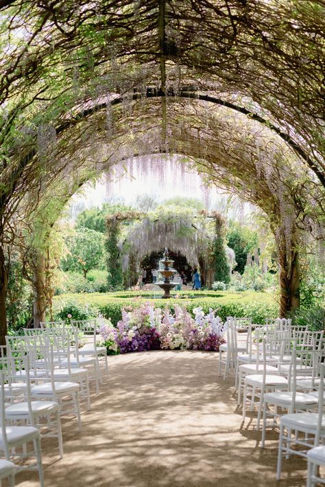 Fountain Wedding Ceremony, Estate Garden Wedding, Wisteria Archway, Alowyn Gardens, Greenhouse Wedding Ceremony, Hoco Themes, Ethereal Garden Wedding, Fairy Garden Wedding, Farm Wedding Ceremony